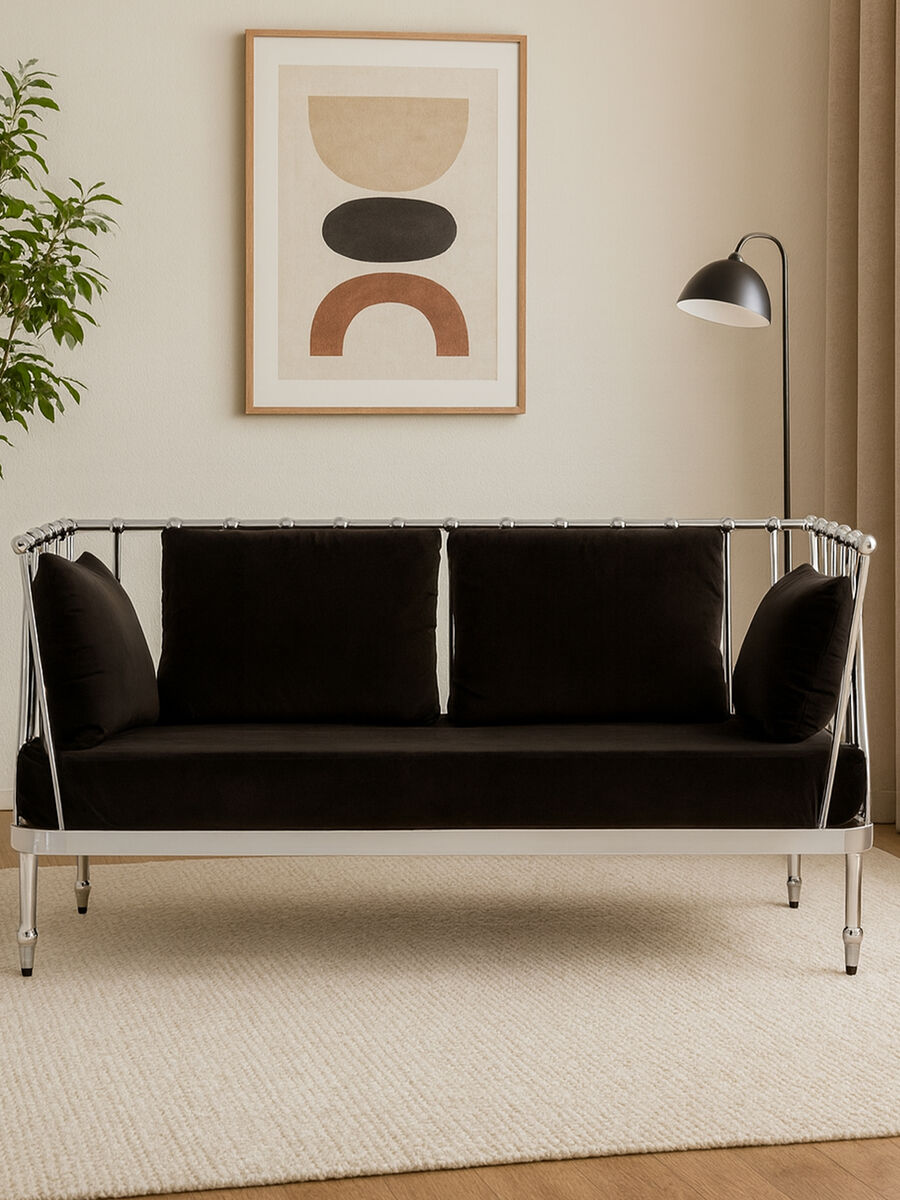 2 Seat Silver Tapered Arms Sofa, Novo