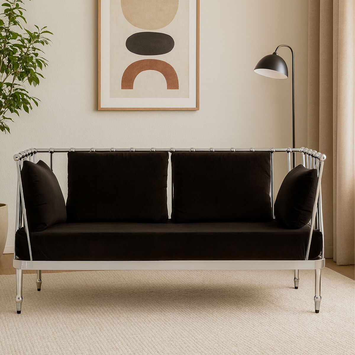 2 Seat Silver Tapered Arms Sofa, Novo