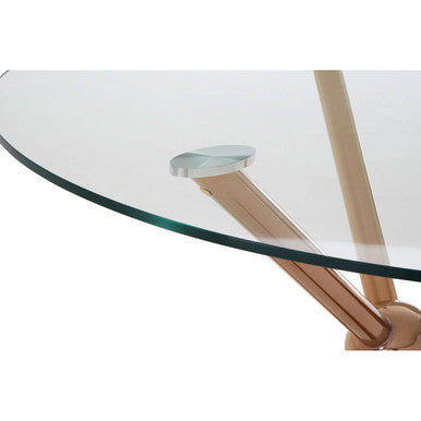 Clear Tempered Glass Top Dining Table With Rose Gold Angled Stainless Steel Legs, Novo