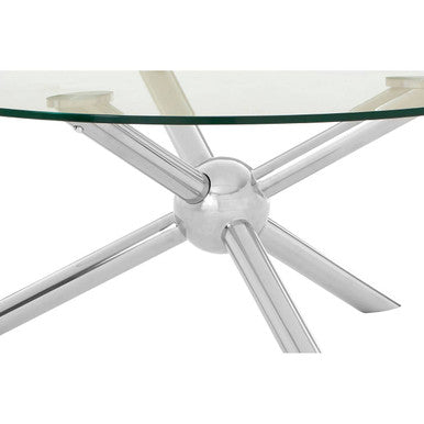 Round Clear Tempered Glass Top Coffee Table With Silver Stainless Steel Base, Novo