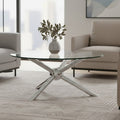 Round Clear Tempered Glass Top Coffee Table With Silver Stainless Steel Base, Novo