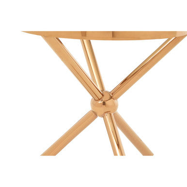 Clear Tempered Glass Round Top Side Table With Rose Gold Stainless Steel Base, Novo