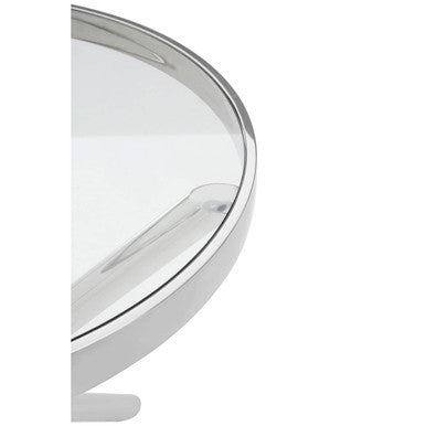 Clear Tempered Glass Round Top Side Table With Silver Stainless Steel Base, Novo