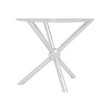 Clear Tempered Glass Round Top Side Table With Silver Stainless Steel Base, Novo