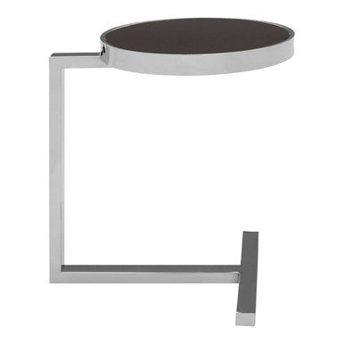 Silver Metal T Base Side Table With Black Tempered Glass Top, Novo