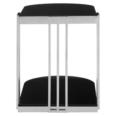 Art Deco Silver Metal Frame U-Shaped Side Table With Glass Top, Novo