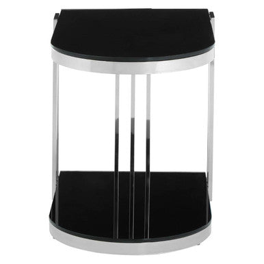 Art Deco Silver Metal Frame U-Shaped Side Table With Glass Top, Novo