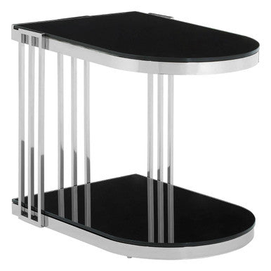 Art Deco Silver Metal Frame U-Shaped Side Table With Glass Top, Novo