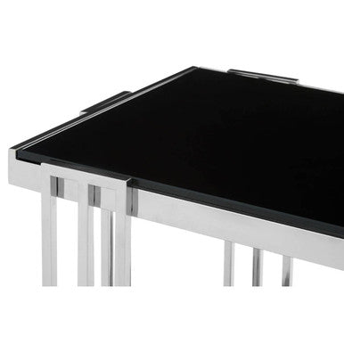 Art Deco Silver Metal Frame U-Shaped Side Table With Glass Top, Novo