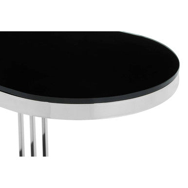 Art Deco Silver Metal Frame U-Shaped Side Table With Glass Top, Novo