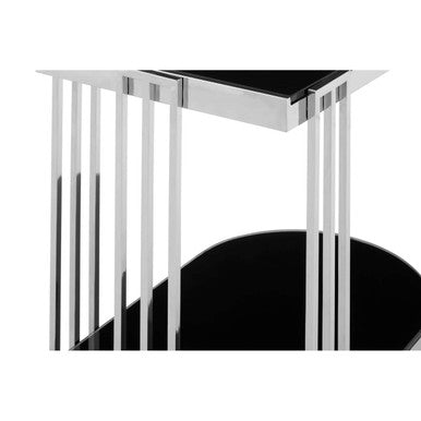 Art Deco Silver Metal Frame U-Shaped Side Table With Glass Top, Novo