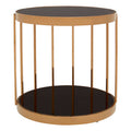 Rose Gold Steel Cage Design Frame Side Table With Tempered Black Glass, Novo