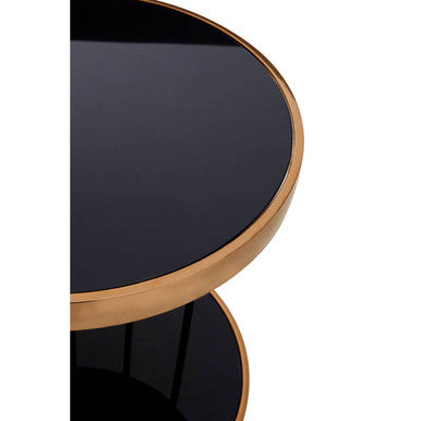 Rose Gold Steel Cage Design Frame Side Table With Tempered Black Glass, Novo