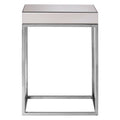 Silver Mirrored & Wooden Side Table With Stainless Steel Frame, Gianna