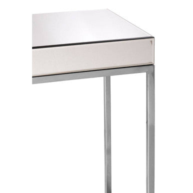Silver Mirrored & Wooden Side Table With Stainless Steel Frame, Gianna
