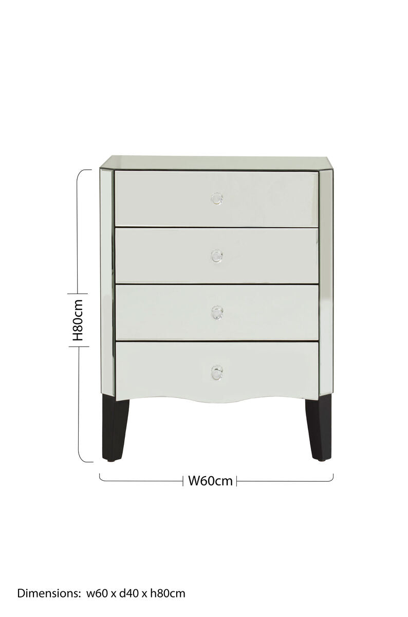 Gabriella Mirrored Chest Of 4 Drawers Black Contemporary