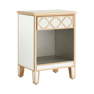 Warm Gold Mirrored Side Table With Storage Drawer & Open Shelf, Grazia
