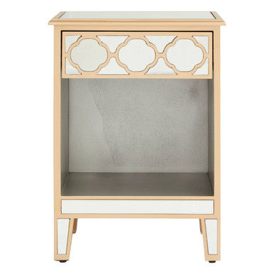 Warm Gold Mirrored Side Table With Storage Drawer & Open Shelf, Grazia