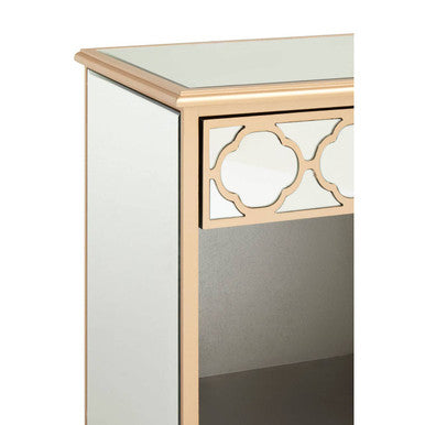 Warm Gold Mirrored Side Table With Storage Drawer & Open Shelf, Grazia