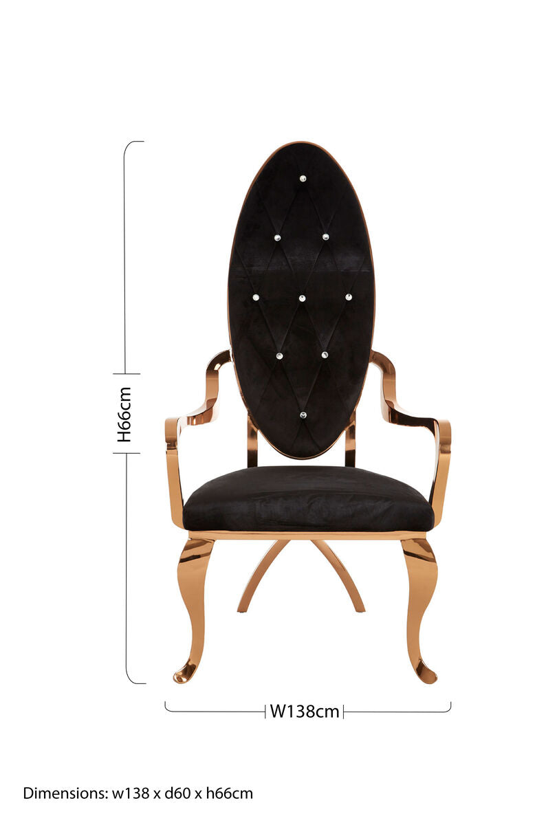 Novara Black Velvet & Rose Gold Baroque Chair