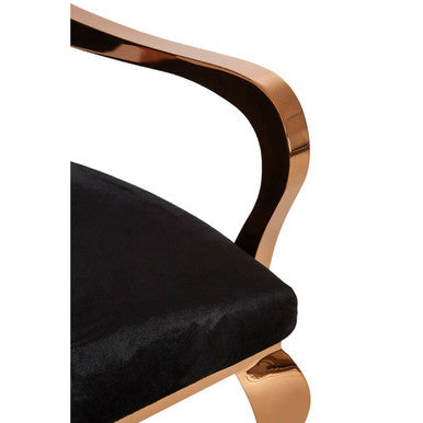 Novara Black Velvet & Rose Gold Baroque Chair