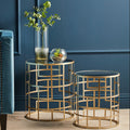 Set Of 2 Gold Champagne Art Deco Metal Base Side Tables With Mirrored Glass Tops, Avantis
