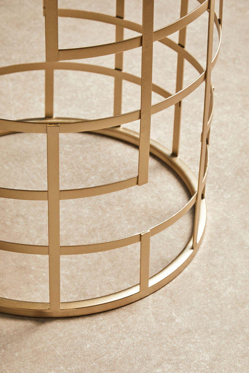 Set Of 2 Gold Champagne Art Deco Metal Base Side Tables With Mirrored Glass Tops, Avantis