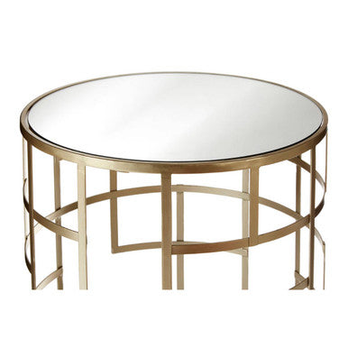 Set Of 2 Gold Champagne Art Deco Metal Base Side Tables With Mirrored Glass Tops, Avantis