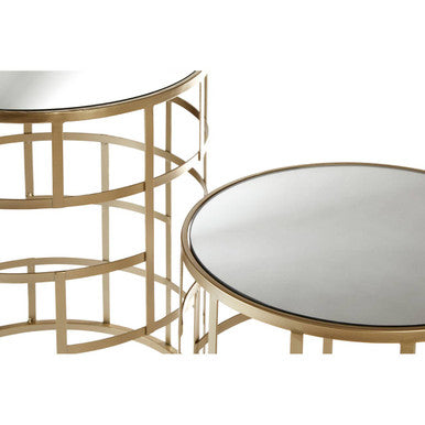 Set Of 2 Gold Champagne Art Deco Metal Base Side Tables With Mirrored Glass Tops, Avantis