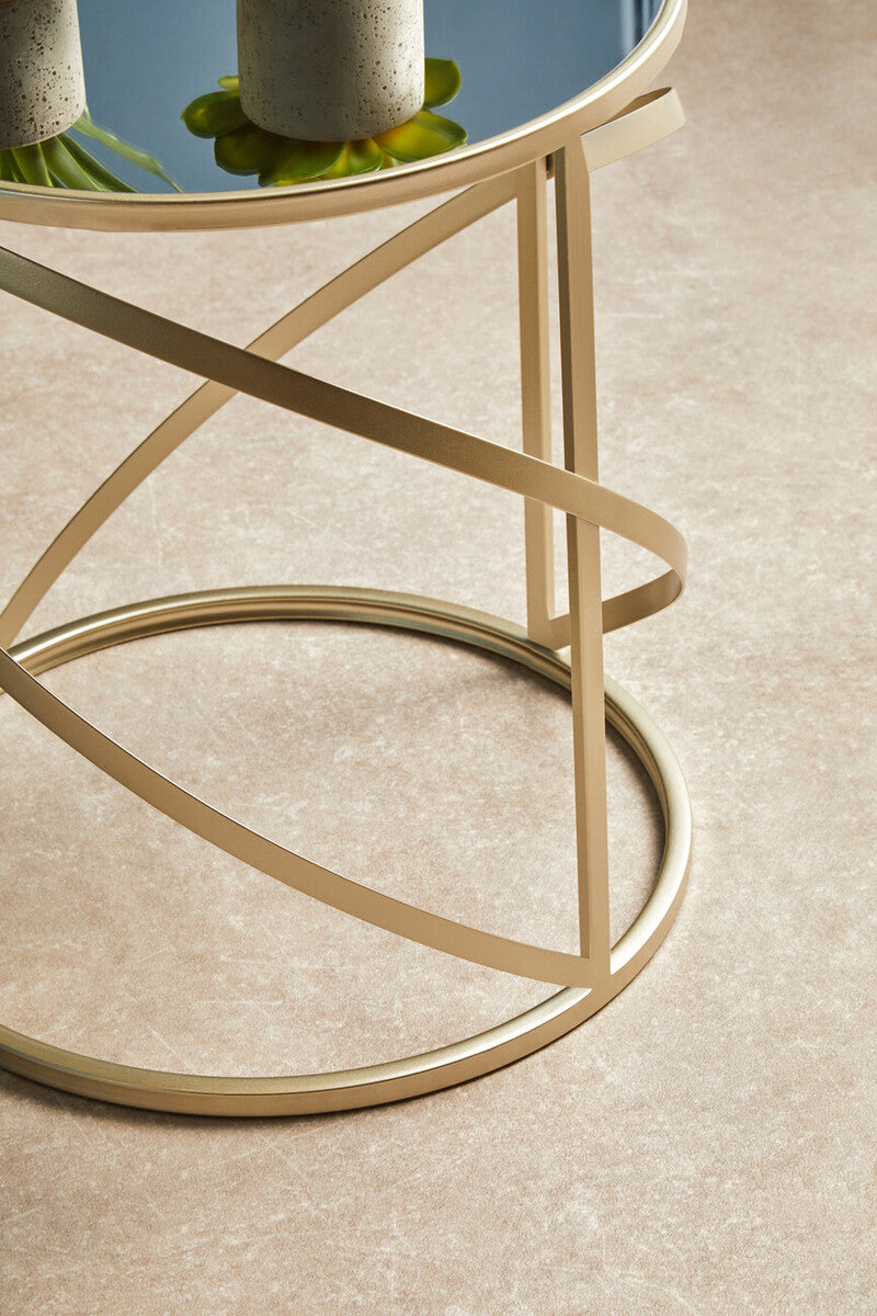 Set Of 2 Gold Champagne Flowing Swirl Metal Frame Side Tables With Mirrored Glass Tops, Avantis