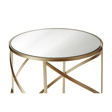 Set Of 2 Gold Champagne Flowing Swirl Metal Frame Side Tables With Mirrored Glass Tops, Avantis