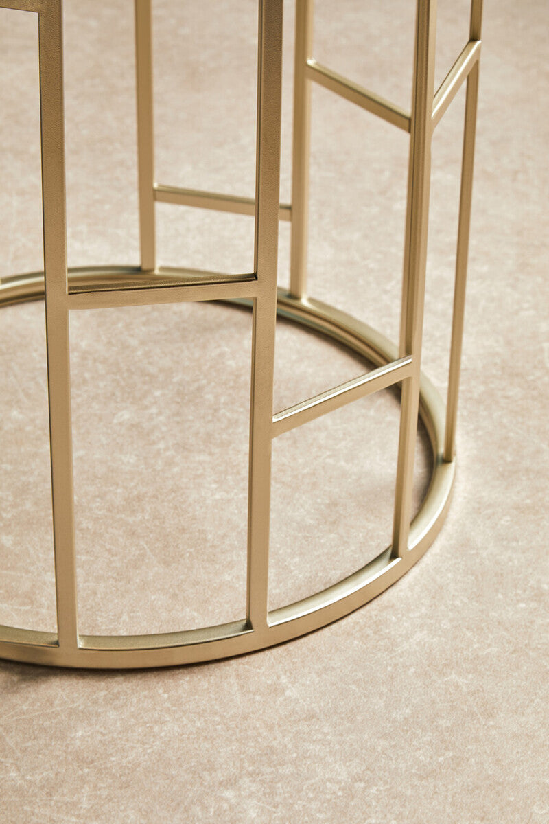 Set Of 2 Gold Champagne Asymmetric Round Side Tables With Mirrored Glass Tops, Avantis