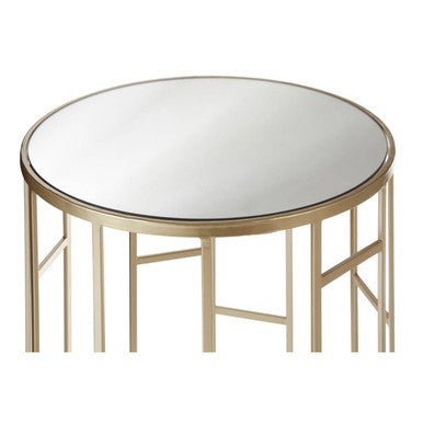 Set Of 2 Gold Champagne Asymmetric Round Side Tables With Mirrored Glass Tops, Avantis