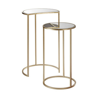 Set Of 2 Art Deco Gold Champagne Base Nesting Side Tables With Mirrored Glass Tops, Avantis