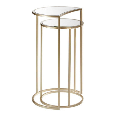 Set Of 2 Art Deco Gold Champagne Base Nesting Side Tables With Mirrored Glass Tops, Avantis