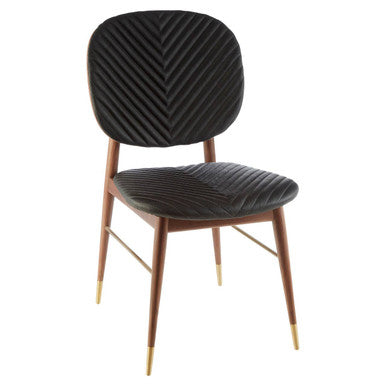 Kenso Black Leather & Walnut Wood Dining Chair