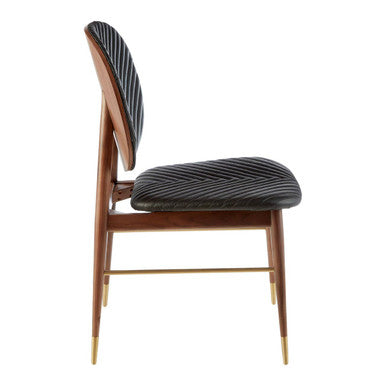 Kenso Black Leather & Walnut Wood Dining Chair