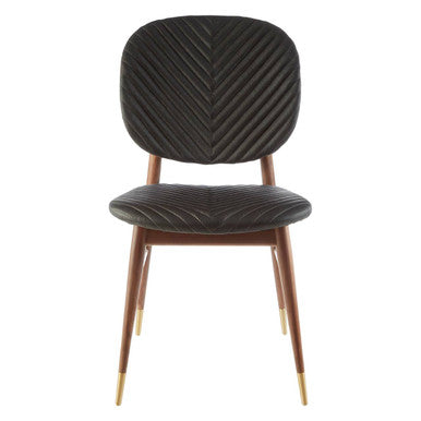 Kenso Black Leather & Walnut Wood Dining Chair