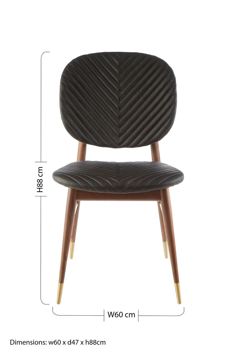 Kenso Black Leather & Walnut Wood Dining Chair