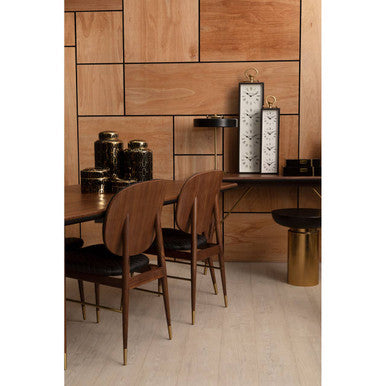 Kenso Black Leather & Walnut Wood Dining Chair