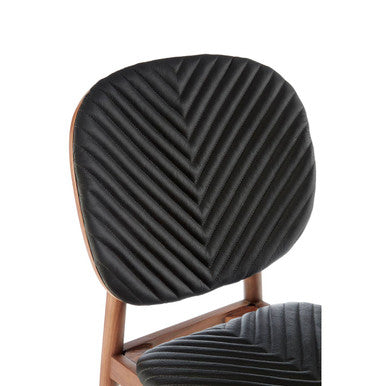 Kenso Black Leather & Walnut Wood Dining Chair