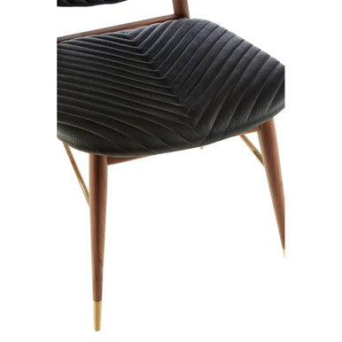 Kenso Black Leather & Walnut Wood Dining Chair