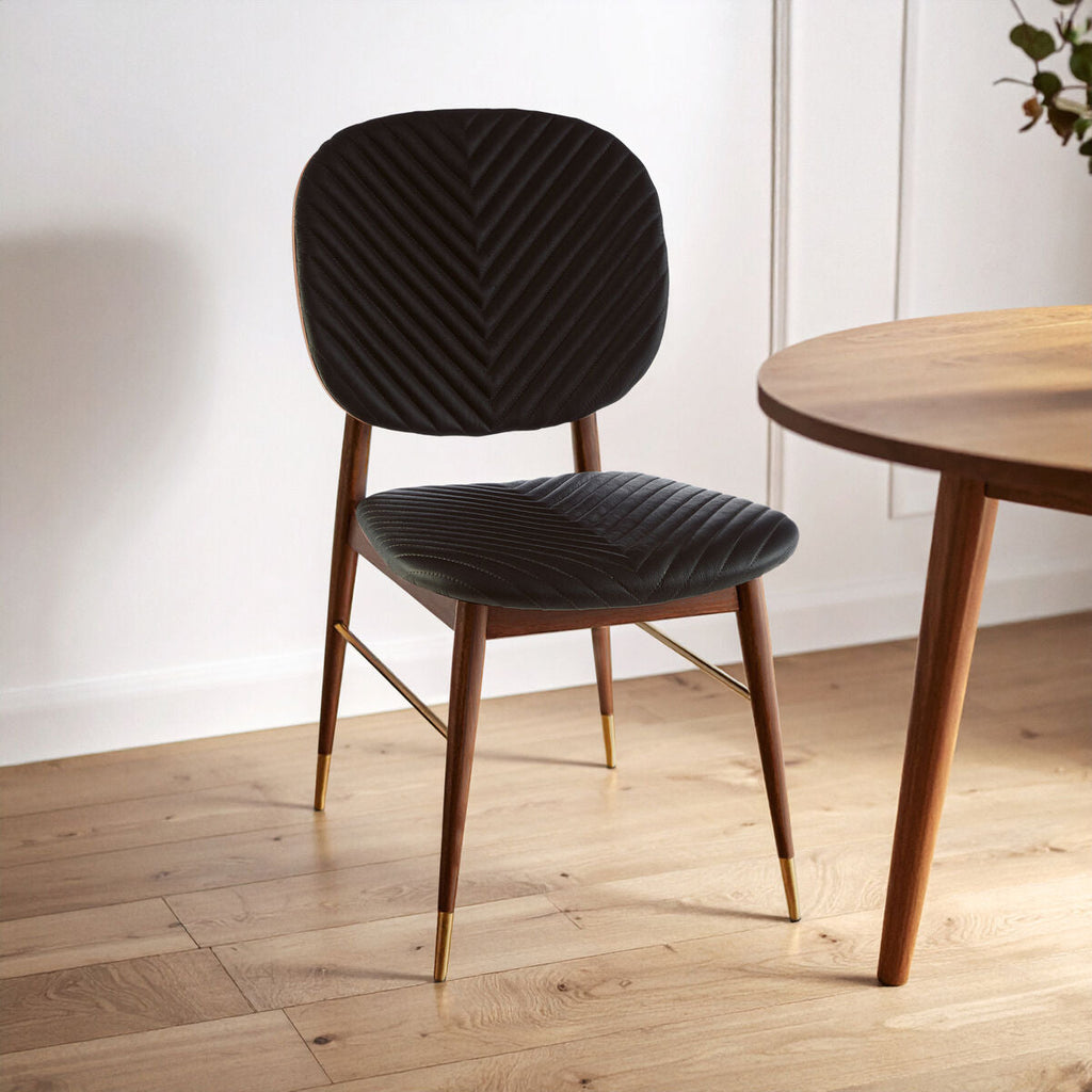 Kenso Black Leather & Walnut Wood Dining Chair