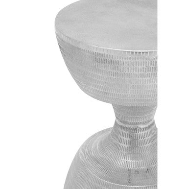 Silver Small Hourglass Aluminium Side Table With Engraved Detail, Matin