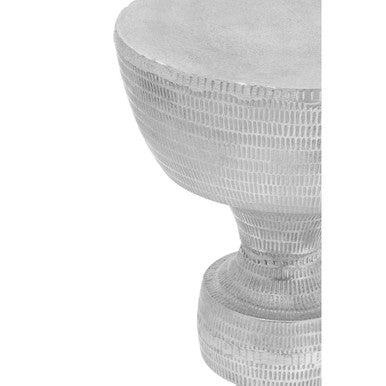 Silver Large Hourglass Aluminium Side Table With Engraved Detail, Matin