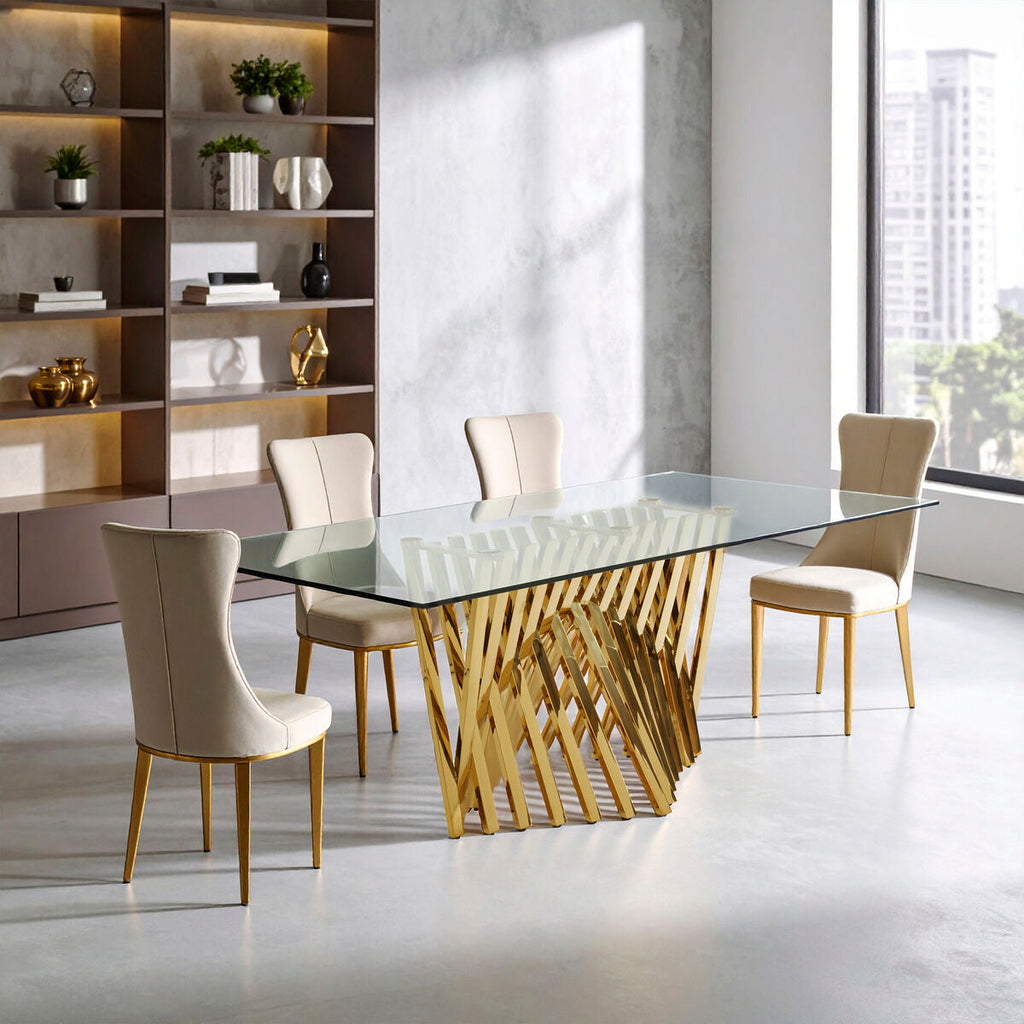 Clear Tempered Glass Top With Gold Stainless Steel Frame, Arezzo