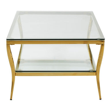 Two-Tier Coffee Table With Clear Tempered Glass Top & Gold Stainless Steel Frame, Arezzo