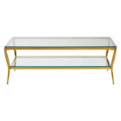Two-Tier Coffee Table With Clear Tempered Glass Top & Gold Stainless Steel Frame, Arezzo