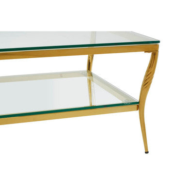Two-Tier Coffee Table With Clear Tempered Glass Top & Gold Stainless Steel Frame, Arezzo