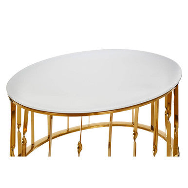 White Tempered Glass Top Round Coffee Table With Gold Stainless Steel Frame, Arezzo